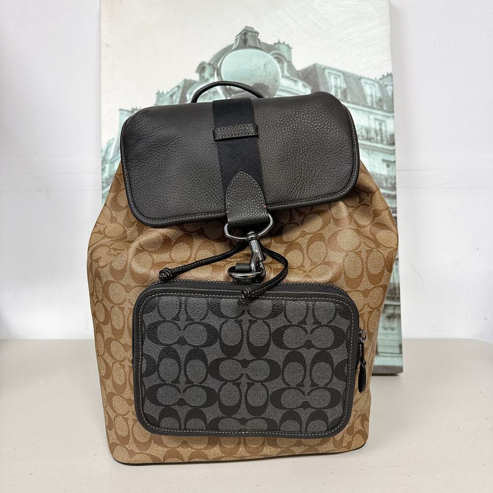 Coach C9866 Sullivan Backpack In Blocked Signature Canvas IN Khaki Charcoal
